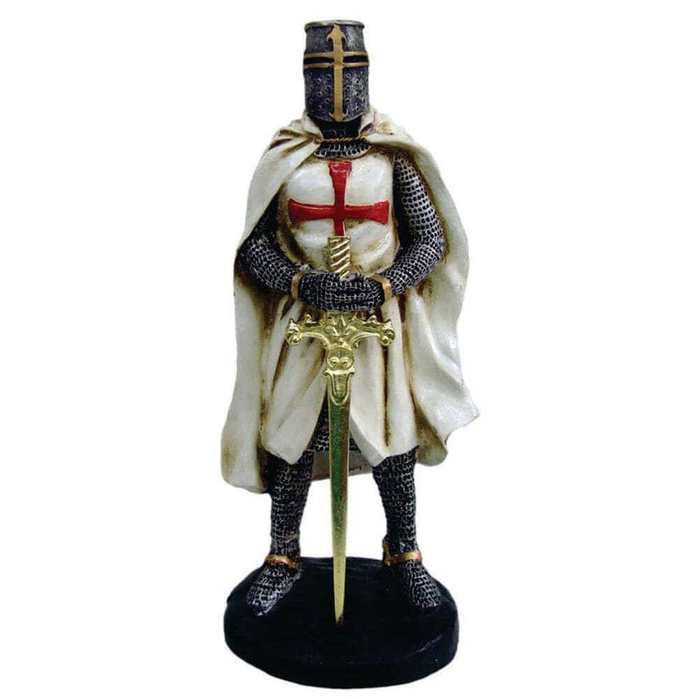 Estátua Guerreiro Medieval Templários 23cm Resina