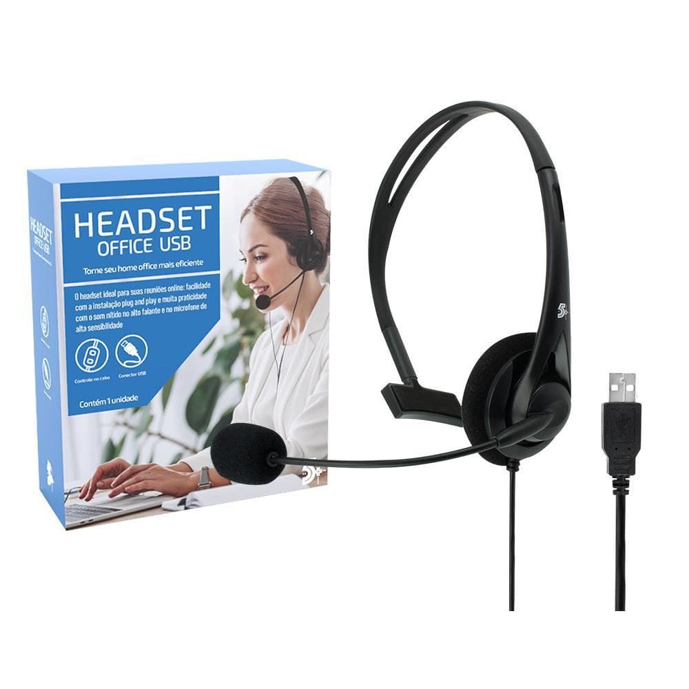 Headset Office USB p/ Telefone/Computador - Plug & Play