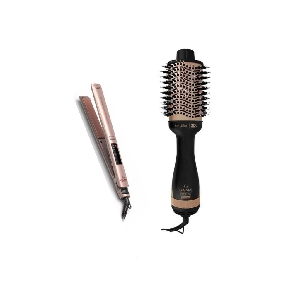 Kit Gama Keration Bivolt - Escova Modeladora Stylish Brush + Prancha Elegance Led