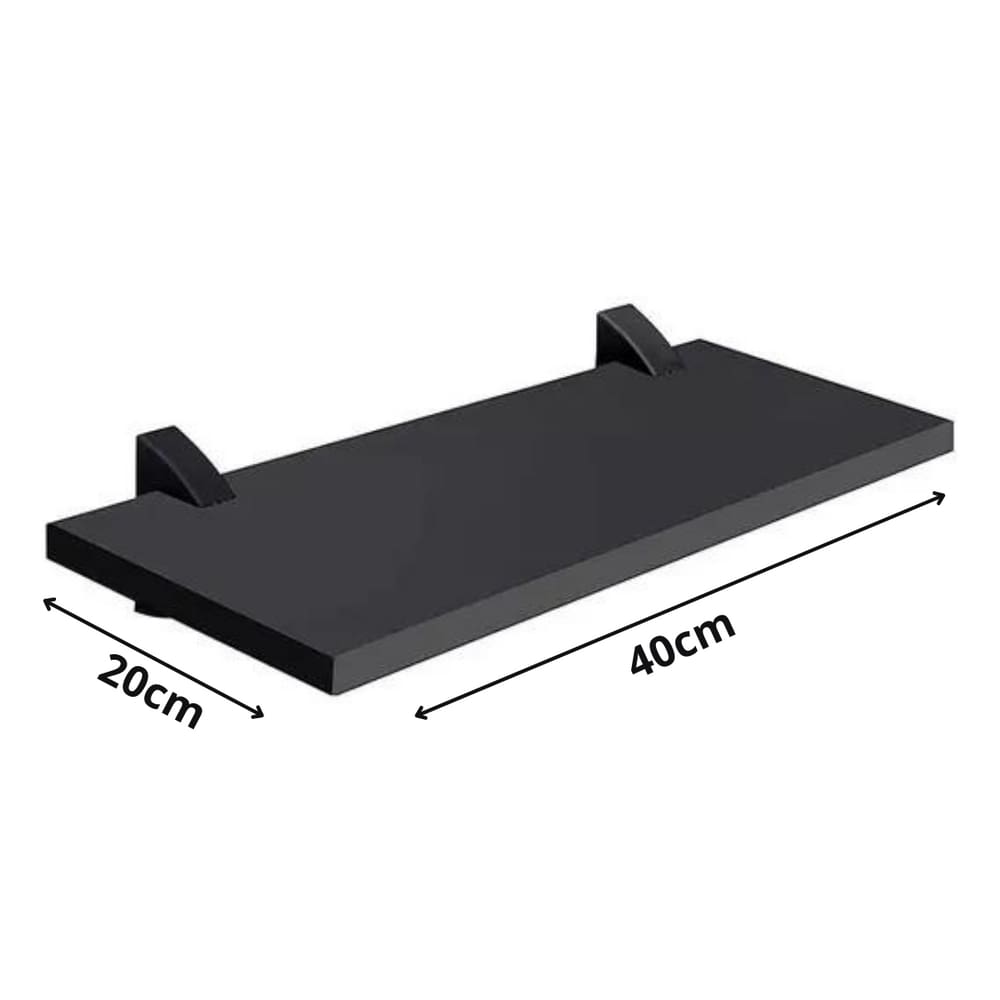 Prateleira de Madeira Preta 1,2x20x40 com Suporte Preto