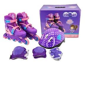 Patins Infantil Roxo Com Kit De Proteção Tamanho 34 Ao 37