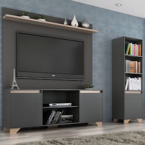 Sala de Estar Completa para TV Até 55 Polegadas Benevello 3 Portas Grafite/Siena - Quiditá Móveis