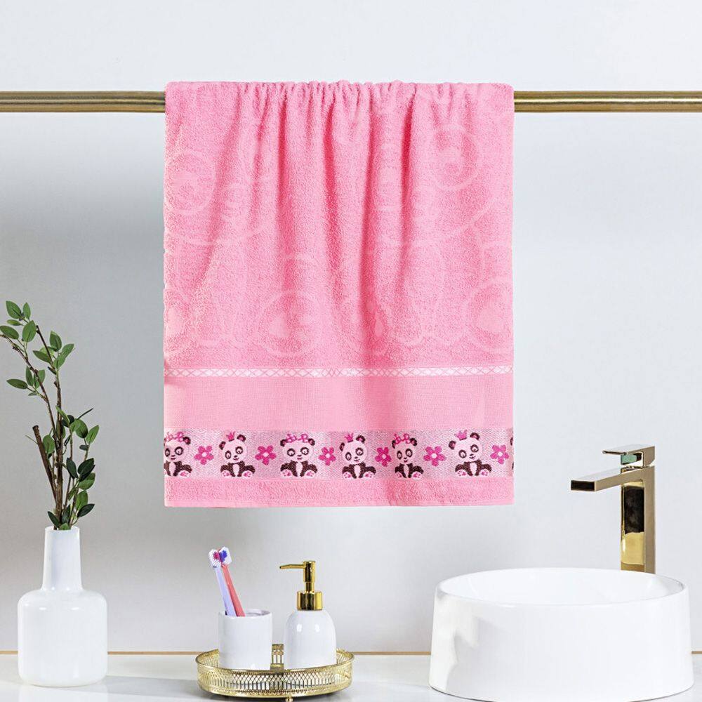 Toalha Avulsa Fantasy Infantil 100% Algodão - 1,15m x 75cm - Ursa Panda - Rosa