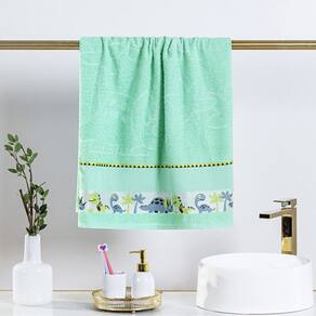 Toalha Avulsa Fantasy Infantil 100% Algodão - 1,15m x 75cm - Dinossauro - Verde
