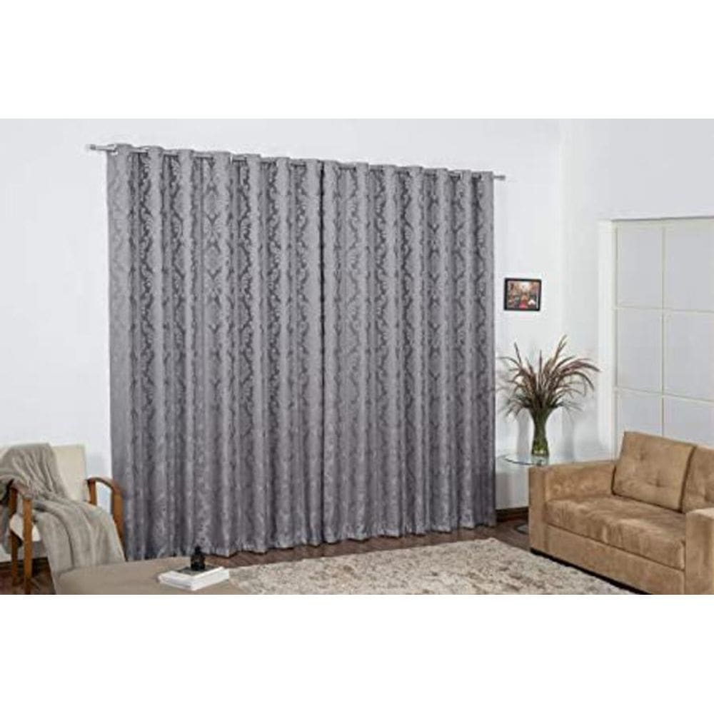 Cortina Tecido Jacquard Cinza Sala Semi Blackout 4,00X2,80