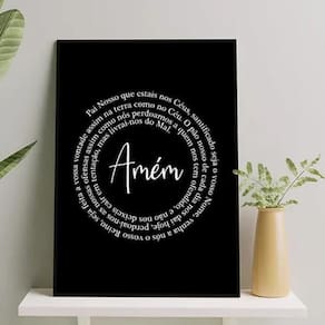Quadro Oração Pai Nosso Espiral - Preto E Branco 33X24Cm