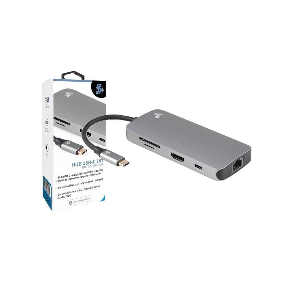 Hub Usb C 5+ 7X1 Usb 3.0 Leitor De Cartões Sd/Micro Sd Hdmi