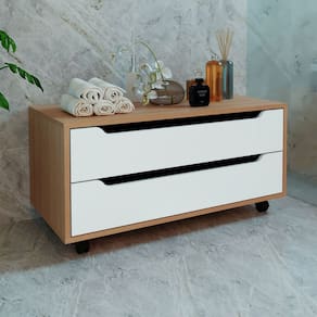 Armário de Banheiro 2 Gavetas com Rodízio Bn3643 Amêndoa/Branco - Tecno Mobili