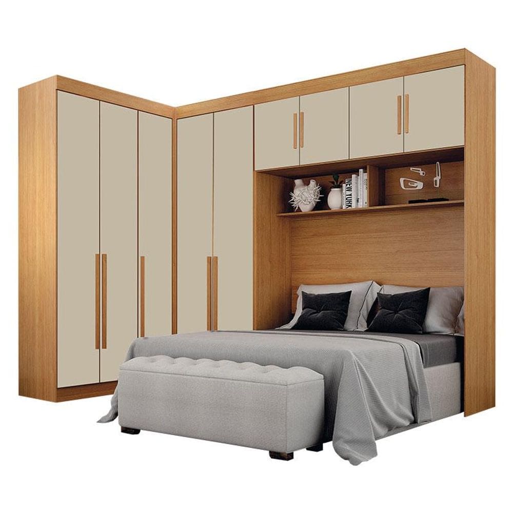 Quarto de Casal Modulado 9 Portas Orion Cinamomo Off White - Leifer Móveis
