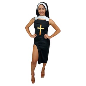 Fantasia Feminina Vestido Freira Adulto Noviça Rebelde Irmã Religiosa Carnaval Bloquinho Festa Halloween Zumbi Terror
