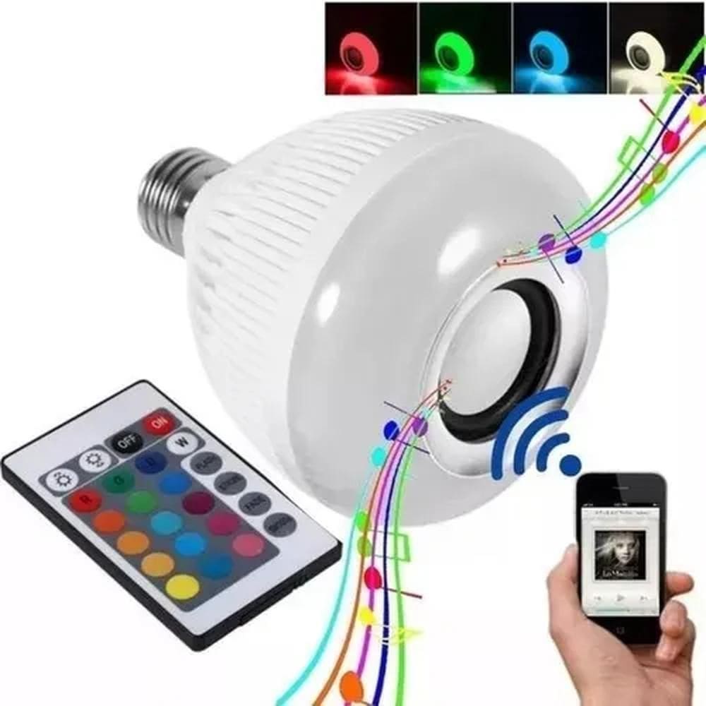 Lampada Som Led Rgb Bluetooth Musicas Com Controle