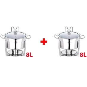 Kit 2 Rechaud Redondo Banho Maria Aço Inox 8 Litros Brinovar