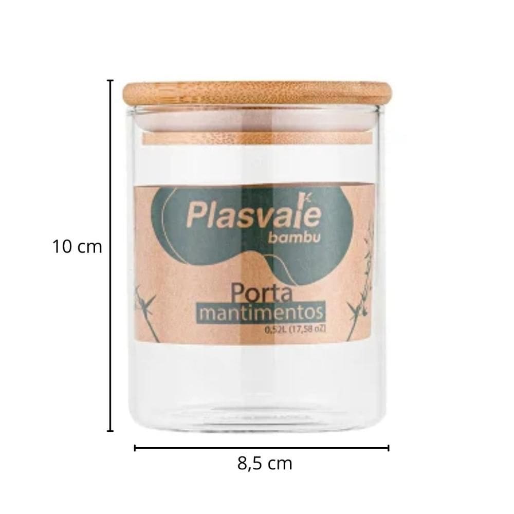 Porta Mantimentos Plasvale Hermético Vidro 520ml Bambu