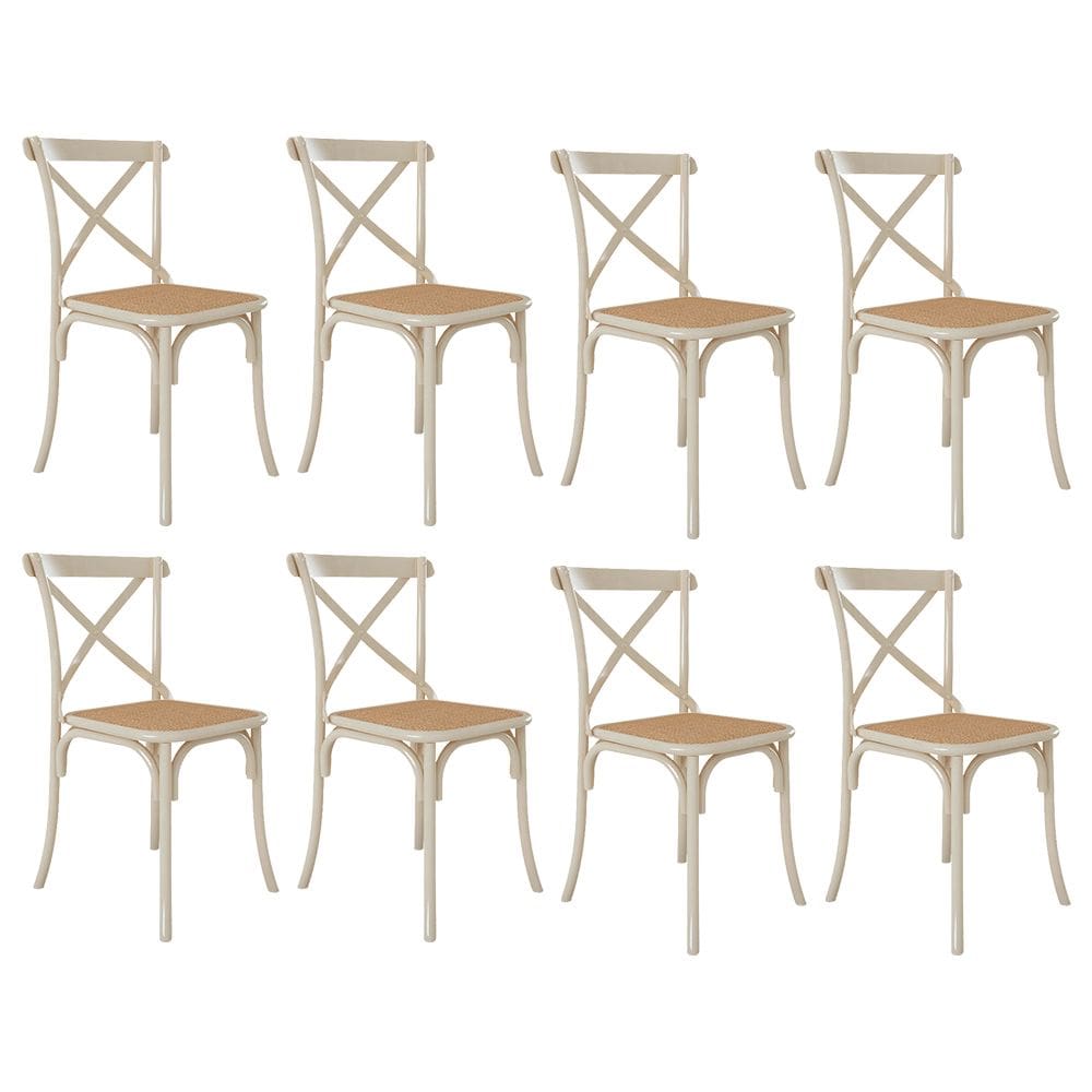 Kit 8 Cadeiras Jantar Cross Katrina X Off White Assento Bege Aço 