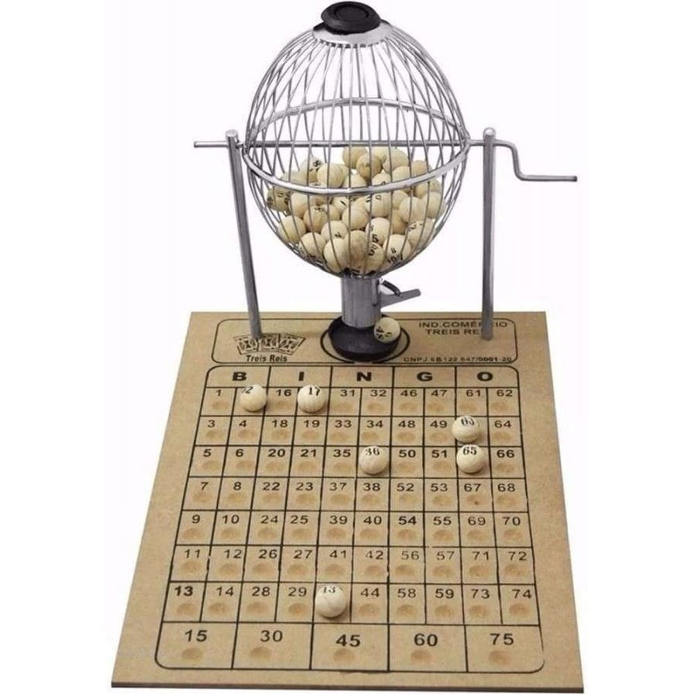 Jogo de Bingo Treis Reis - Globo de Madeira com 75 Bolinhas