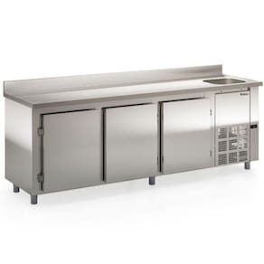 Balcão De Encosto Com 3 Portas E 1 Pia Lado Direito Gbfe250cd Gelopar Balcão 765 Litros Inox 110v