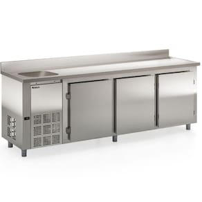 Balcão De Encosto Com 3 Portas E 1 Pia Lado Esquerdo Gbfe250ce Gelopar Balcão 765 Litros Inox 110v