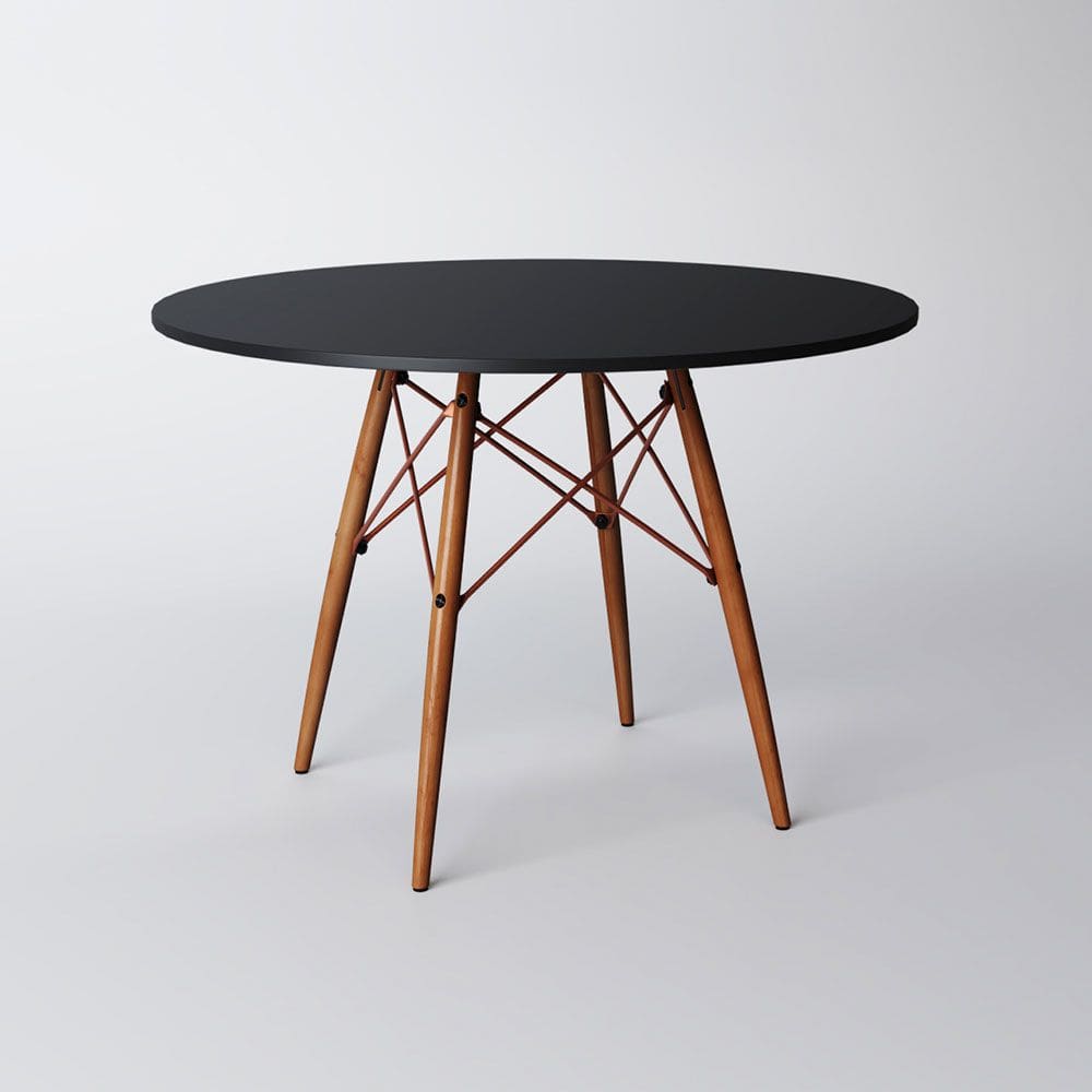 Mesa Eiffel Wood Cobre Tampo de Madeira 90cm Preto 