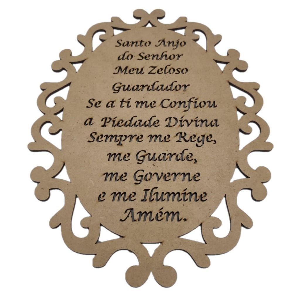 Placa Oração Santo Anjo Trabalhada Em Mdf - 26 Cm
