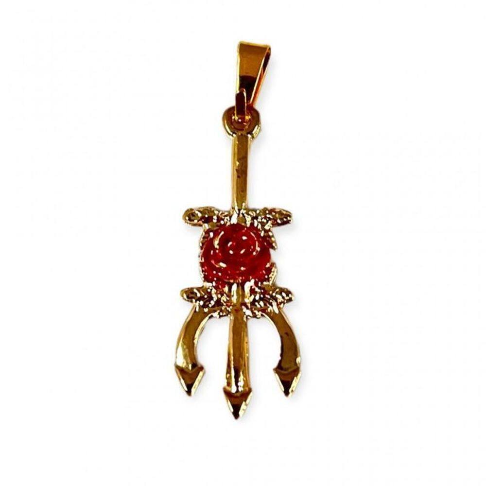 Pingente Tridente Pomba Gira Com Rosa 3,2 Cm Dourado