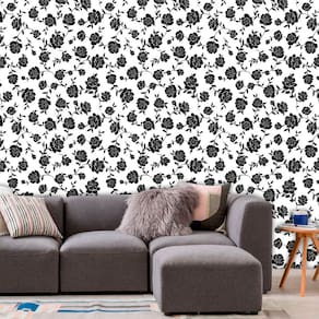Papel de Parede Adesivo Lavável Floral Rosas Preta e B