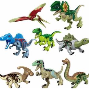 Blocos De Montar Jurássico Velociraptors Kit 8 Dinossauros