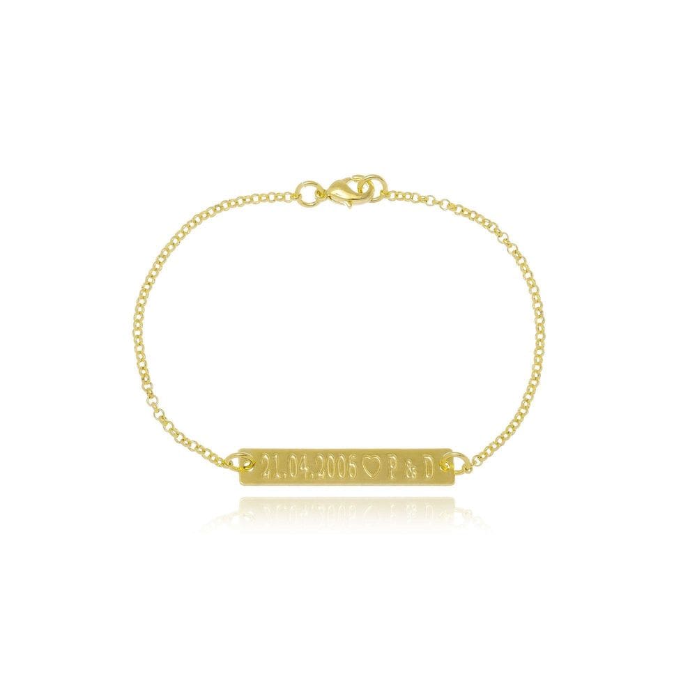 Pulseira Chapada Personalizada Com Data Iniciais Folheada