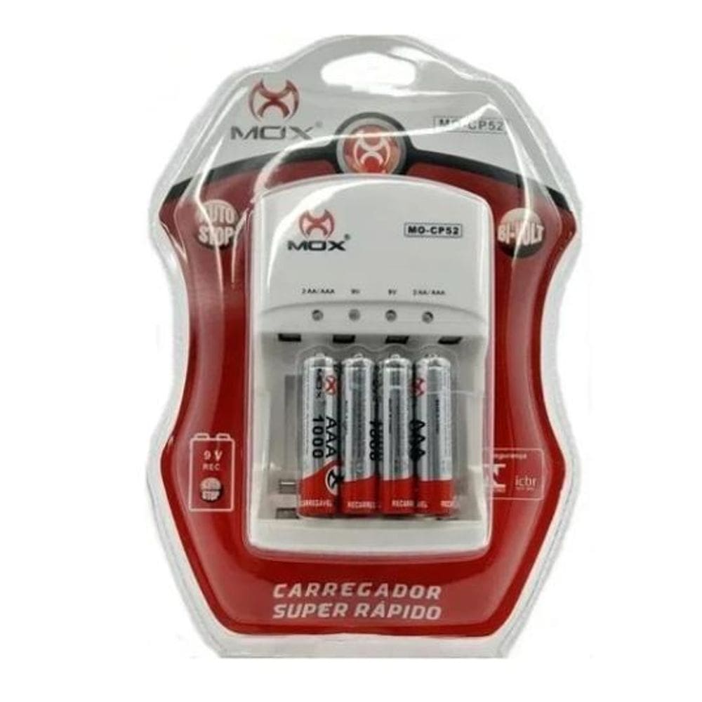Carregador De Pilha 4 Pilhas Palito Aaa Recarregável Mox