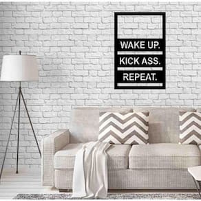 Quadro Decorativo Wake Up, Kick Ass, Repeat 3Mm Vazado - Mdf