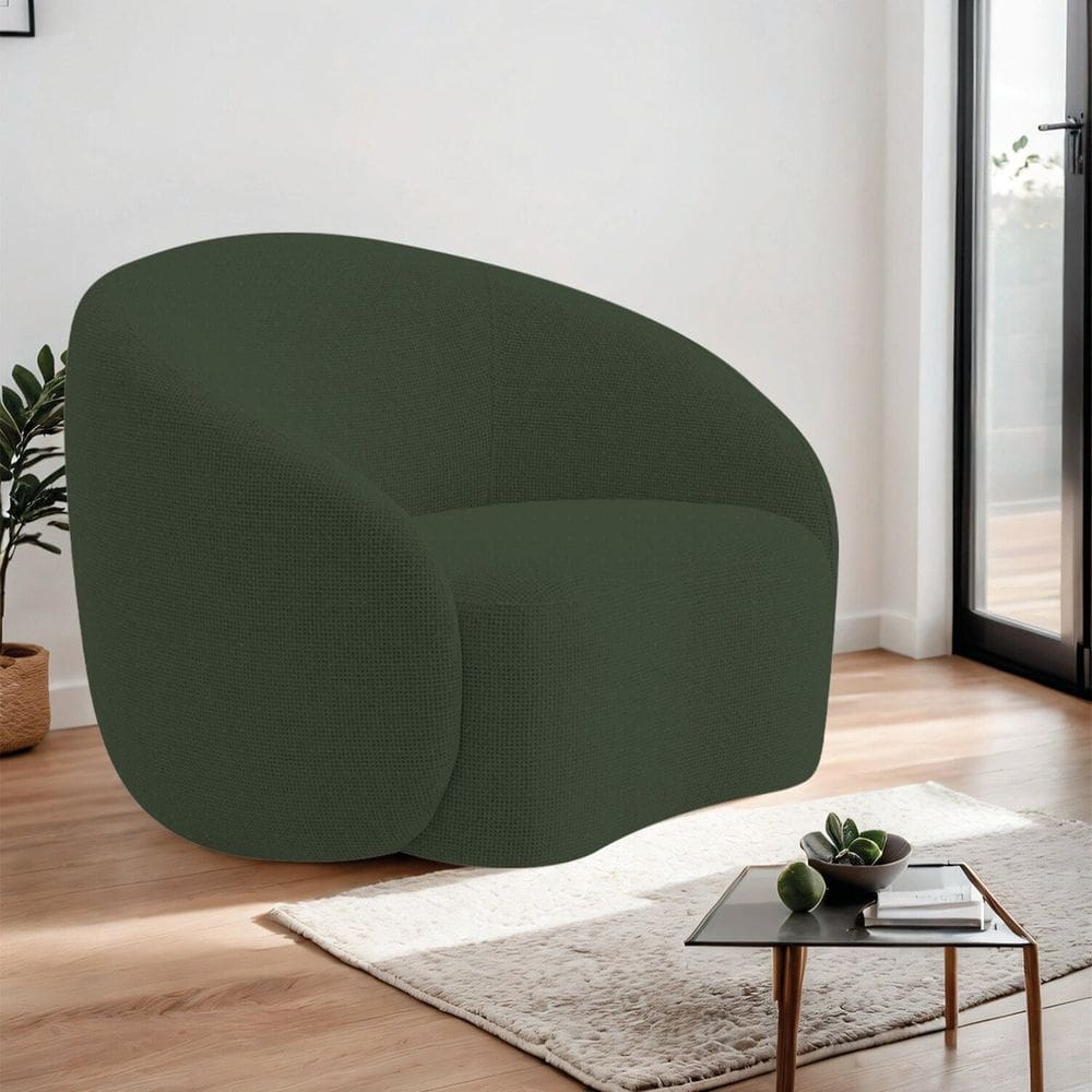 Poltrona Decorativa Curva Sala Recepção Alemanha Linho Verde