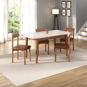 Kit Mesa de Jantar Tangará 160cm e 4 Cadeiras Pitanga Cabecasa Madeiramadeira Caramelo/Offwhite