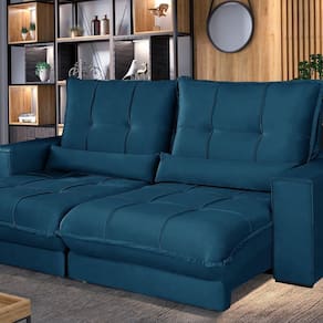 Sofá Retrátil e Reclinável Thor - Molas Ensacadas 250 cm – Veludo Azul Marinho