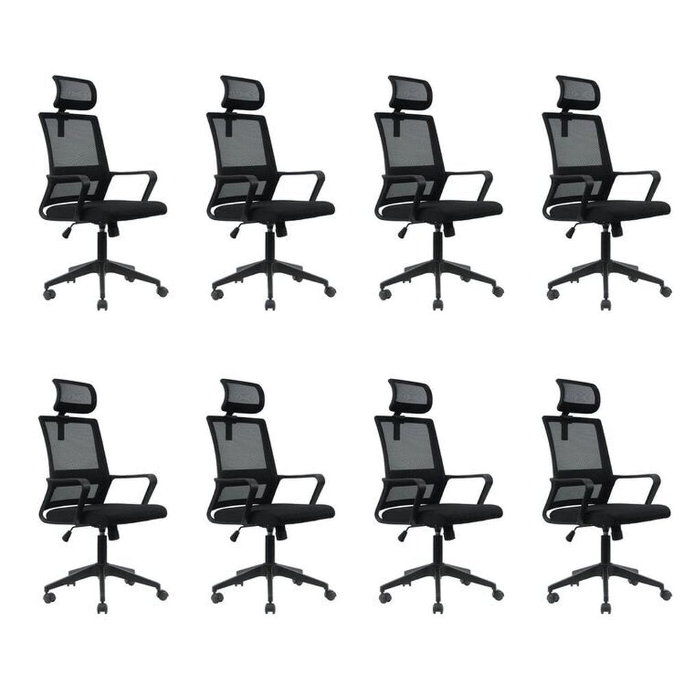 Kit 8 Cadeiras para Escritório Giratória Presidente Tokyo com Apoio Cabeça Preto