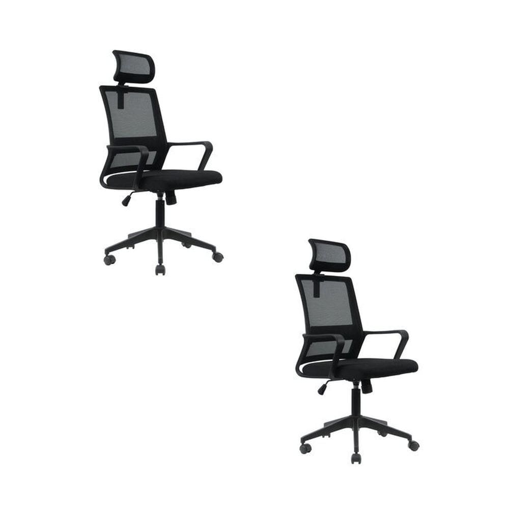 Kit 2 Cadeiras para Escritório Giratória Presidente Tokyo com Apoio Cabeça Preto