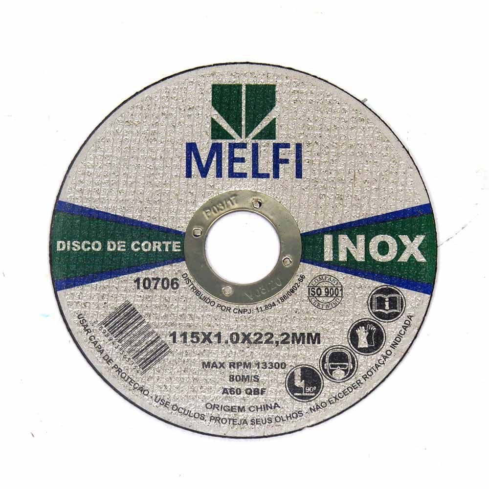 Disco De Corte Para Aço Inox 115X1,0X22,2Mm Melfi