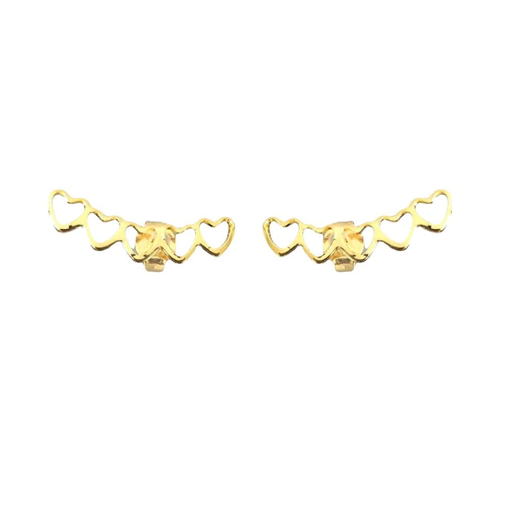 Brinco Ear Cuff Mini Coracoes Vazados Folheado Em Ouro 18K