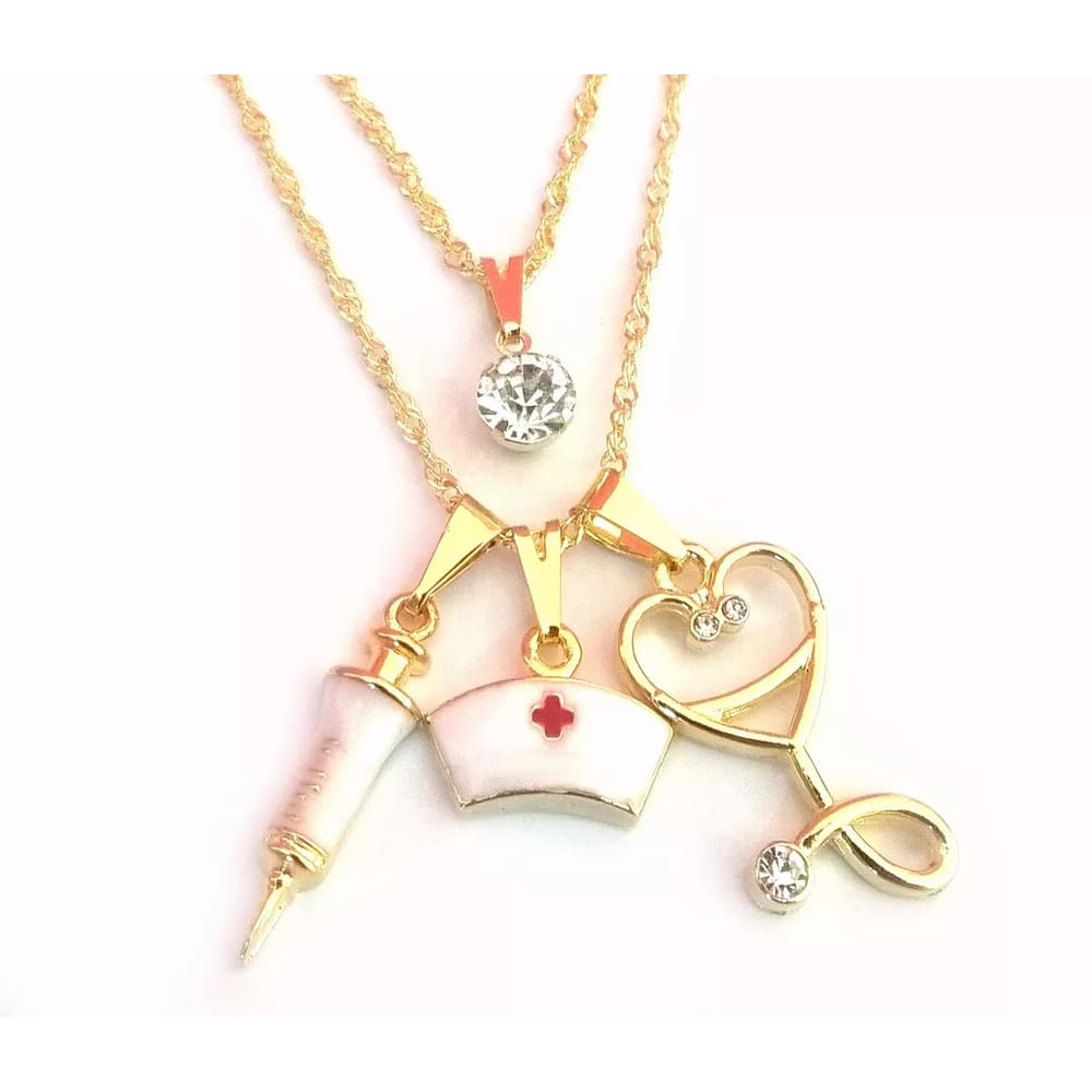 Colar Duplo Enfermeira Enfermagem Folheado a Ouro 18k