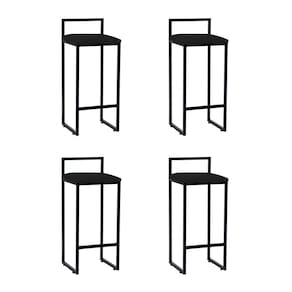Kit 4 Banquetas Industrial Premium Alta Bar Cozinha Bistrô em Aço Dori Preta Assento Suede Preto
