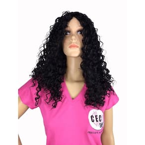 Peruca Lace Wig Afro Cacheada Preto Natural Fibra Futura