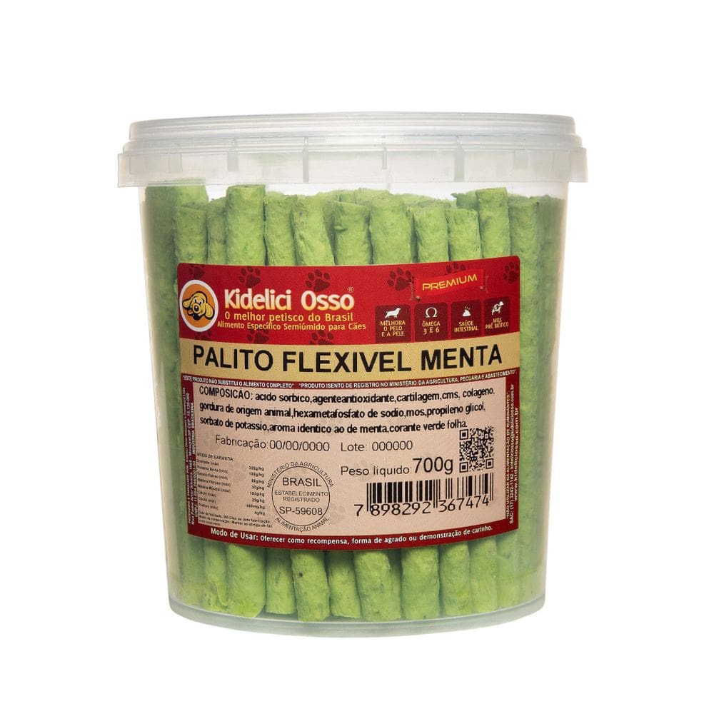 Palito Flexível - Kidelici Osso - Sabor Menta - 700G Pote
