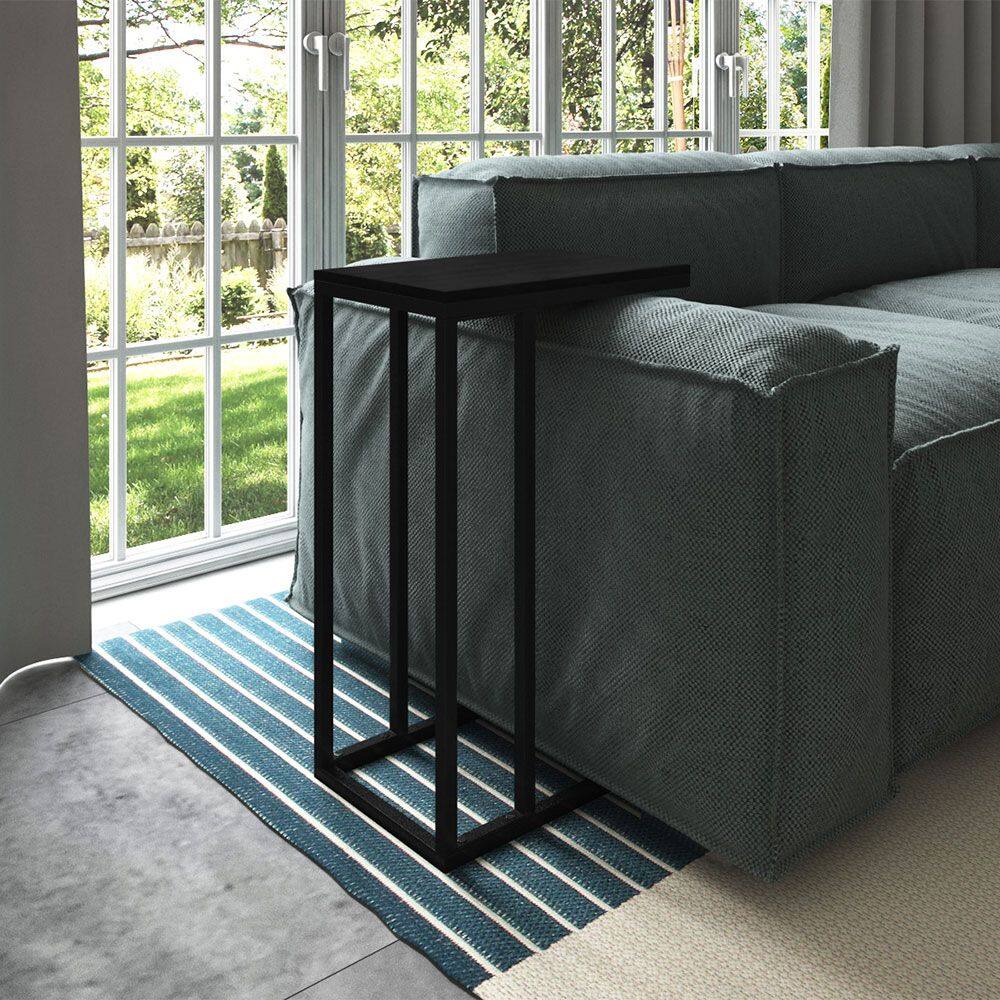 Mesa Lateral Encaixe Elena Preto e Tampo Preto 