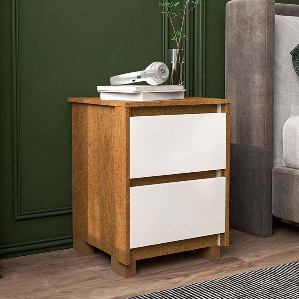 Mesa de Cabeceira Coimbra 2 Gavetas Freijo/Off White - Politorno