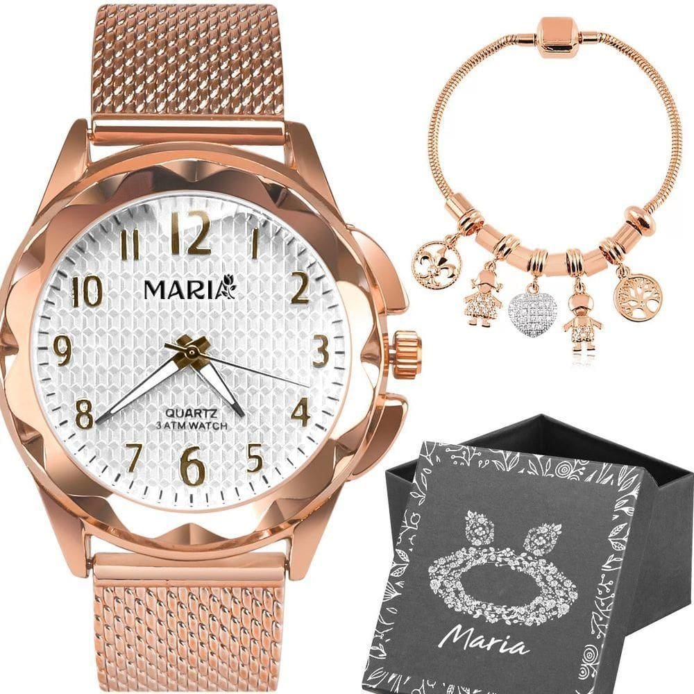 Relogio Feminino Rosê Aço Prova Dagua + Pulseira + Caixa