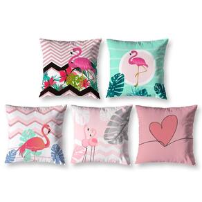 Kit 5 Almofadas Cheias 40Cm X 40Cm Estampadas Flamingo