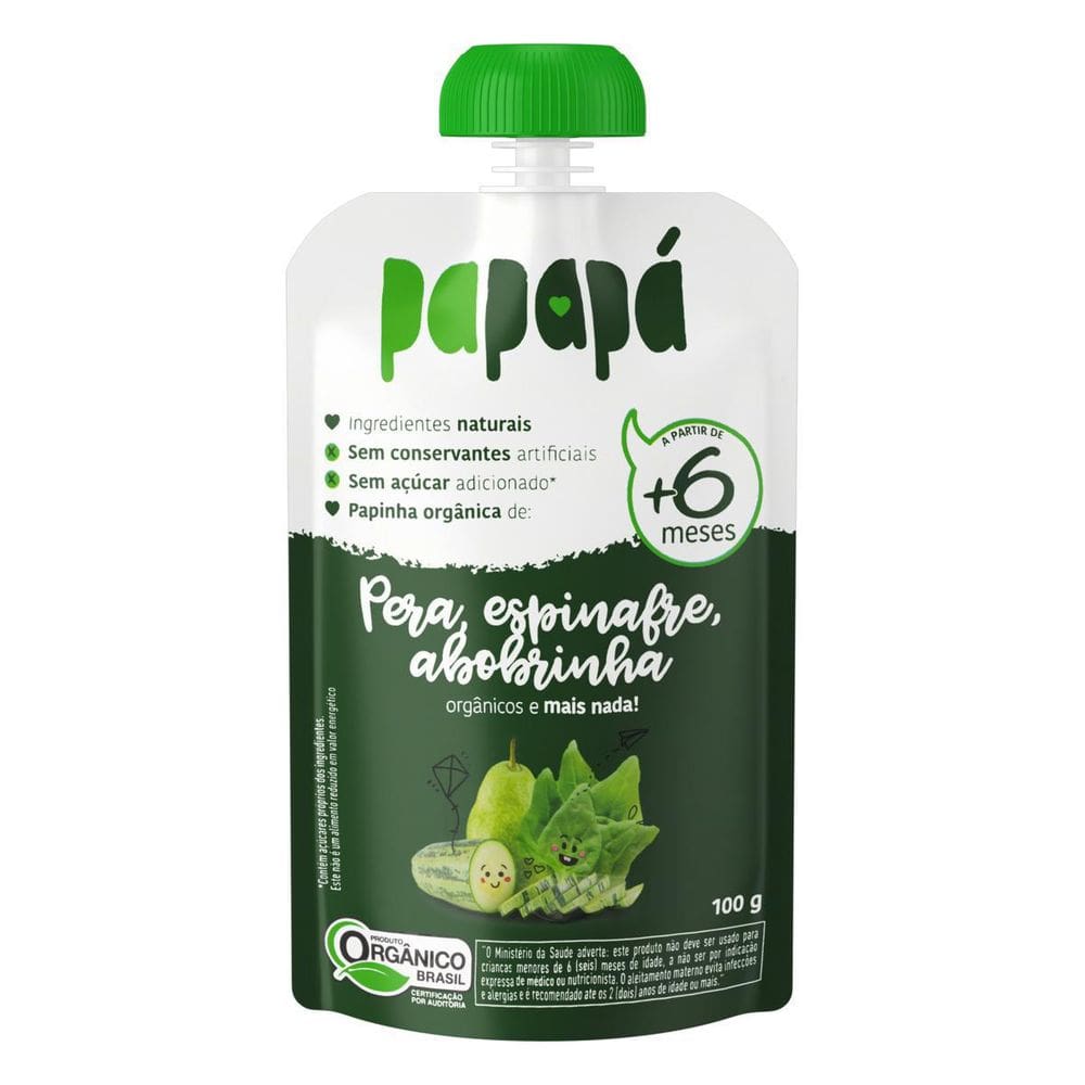 Papinha Papapá Orgânica Pera Espinafre Abobrinha 100G