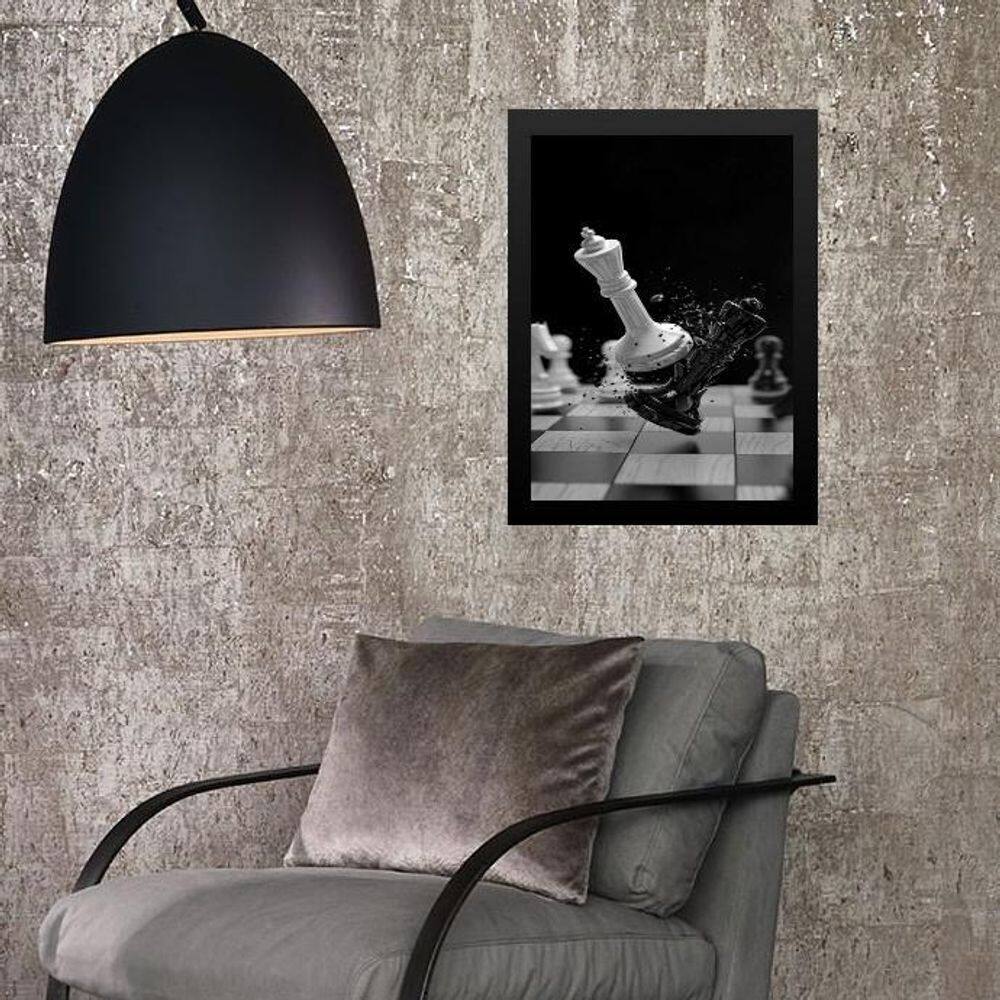 Quadro Jogo Xadrez-Preto E Branco 45X34Cm