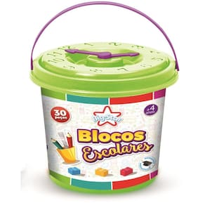 Brinquedo Para Montar Balde Blocos Escolares 30 Peças