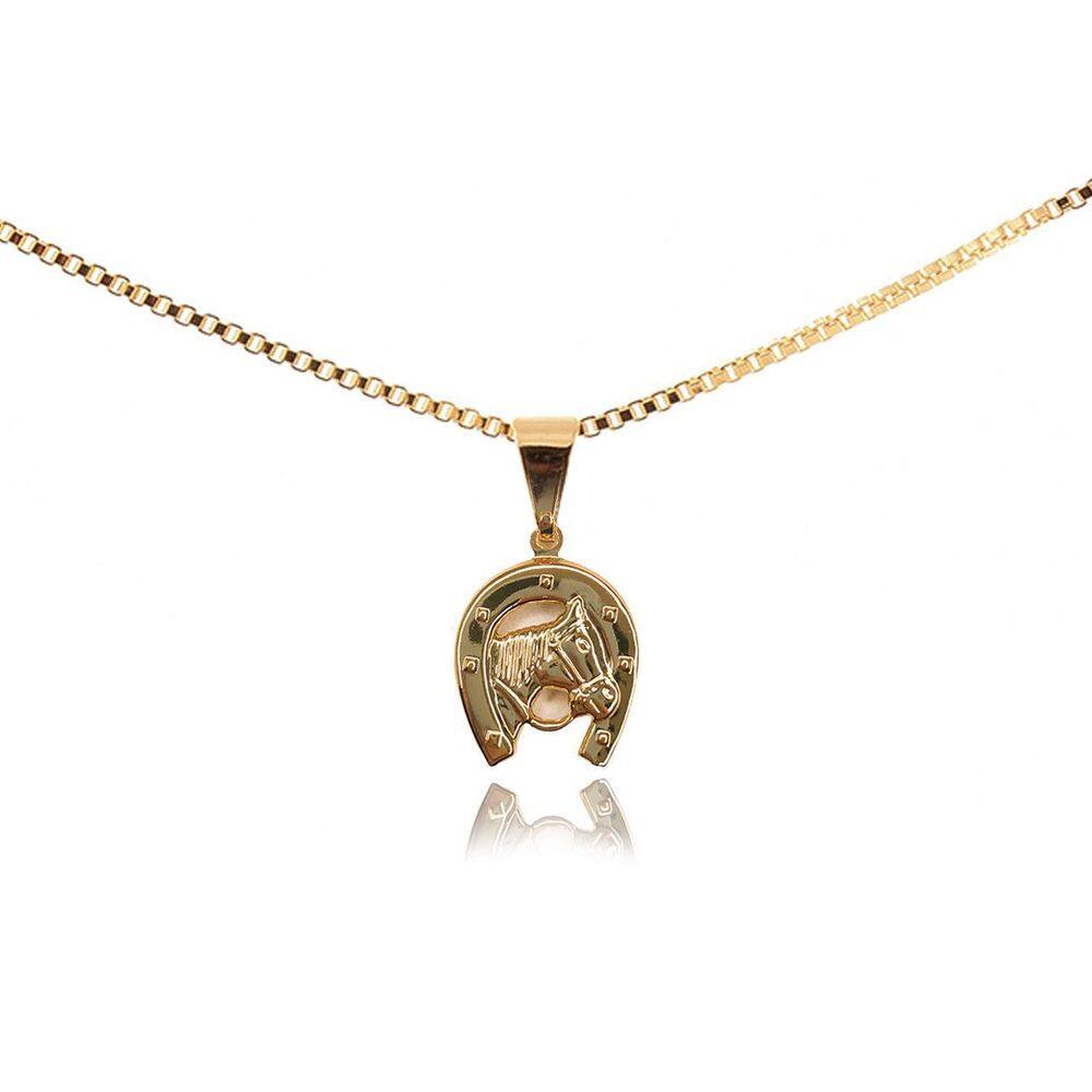 Pingente Ferradura Com Cavalo Folheado Em Ouro 18K