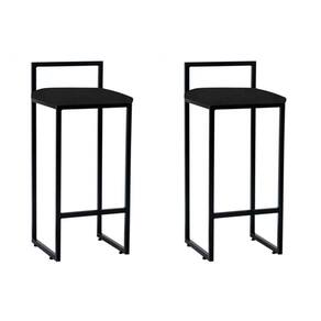 Kit 2 Banquetas Alta Industrial Premium Bar Cozinha Bistrô Aço Dori Preta Assento Suede Preto