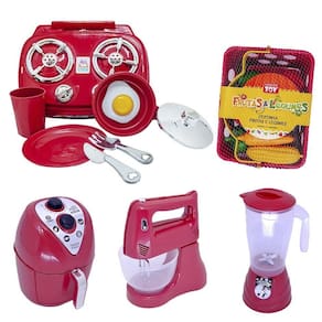 Cozinha Vermelho Brinquedo Kit Infantil Mercado Fogão 22Pç